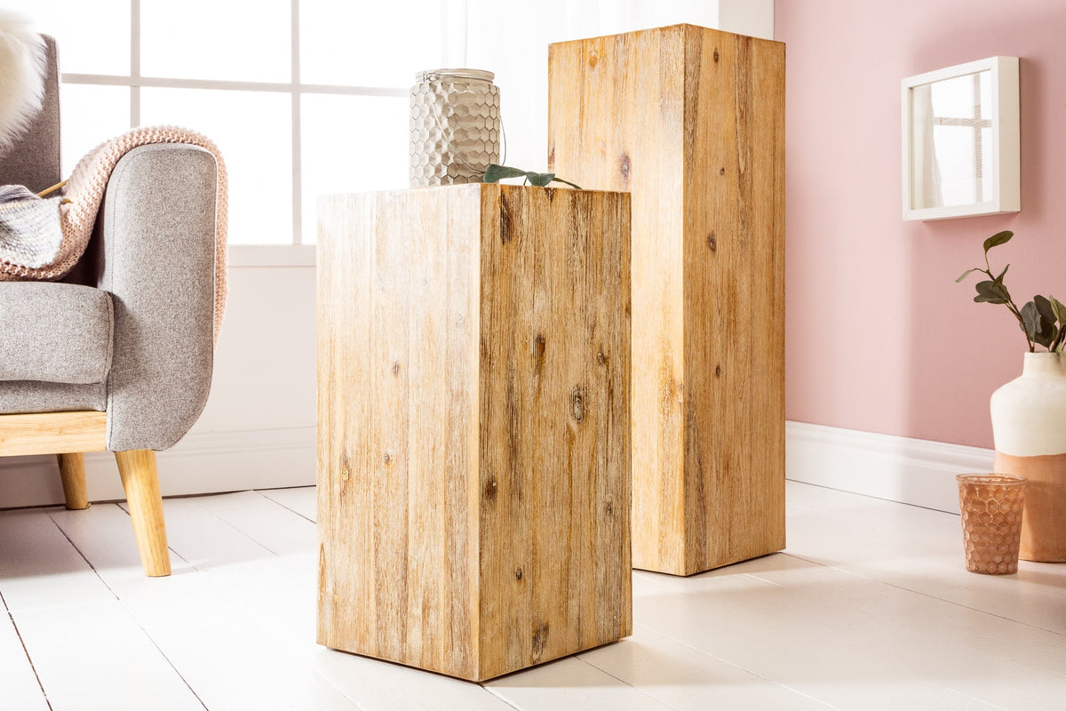Massivholz Dekosäule COLUMNA 50cm Akazie teak-grau gekälkt Beistelltisch