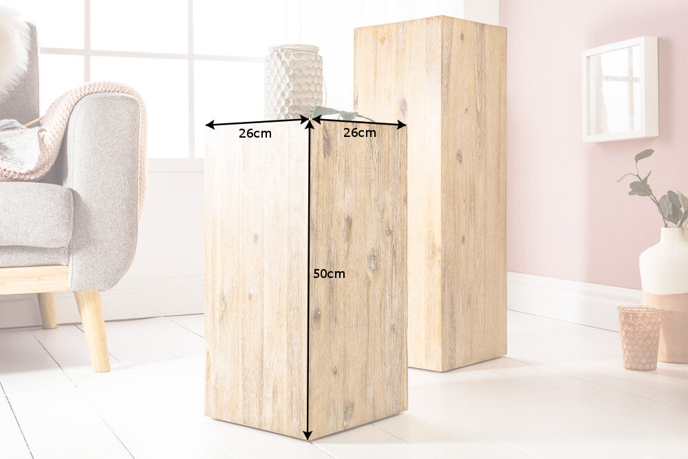Massivholz Dekosäule COLUMNA 50cm Akazie teak-grau gekälkt Beistelltisch