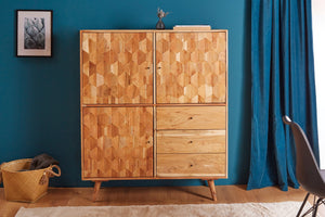 Massivholz Highboard MYSTIC LIVING 140cm Akazie natur 3D-Oberfläche