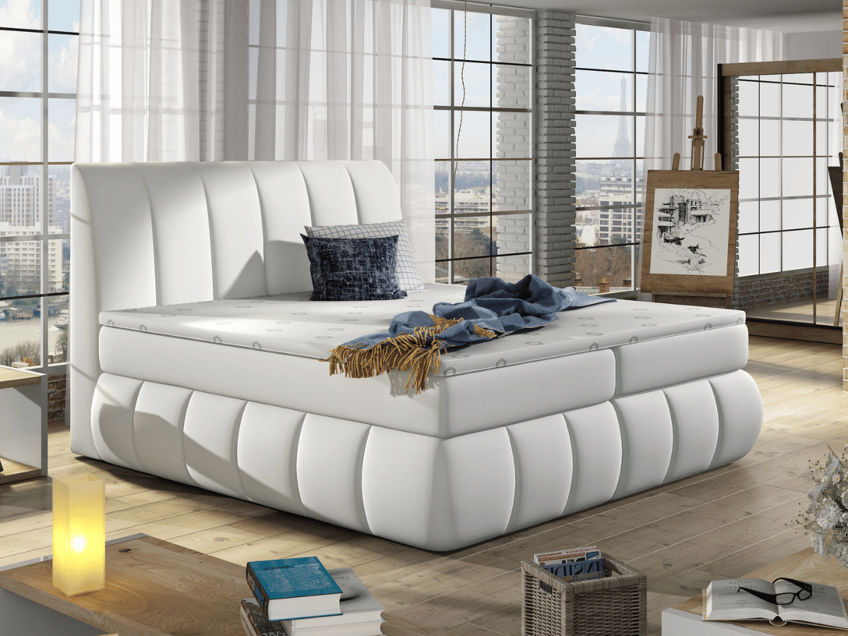 Lit Boxspring Mateo – Lit Complet avec Matelas, Sommier, Coffre de Rangement et Tête de Lit Design
