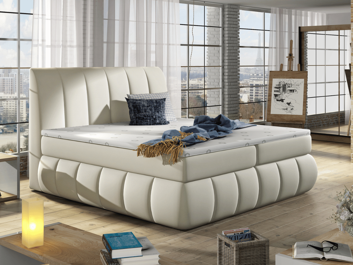 Lit Boxspring Mateo – Lit Complet avec Matelas, Sommier, Coffre de Rangement et Tête de Lit Design