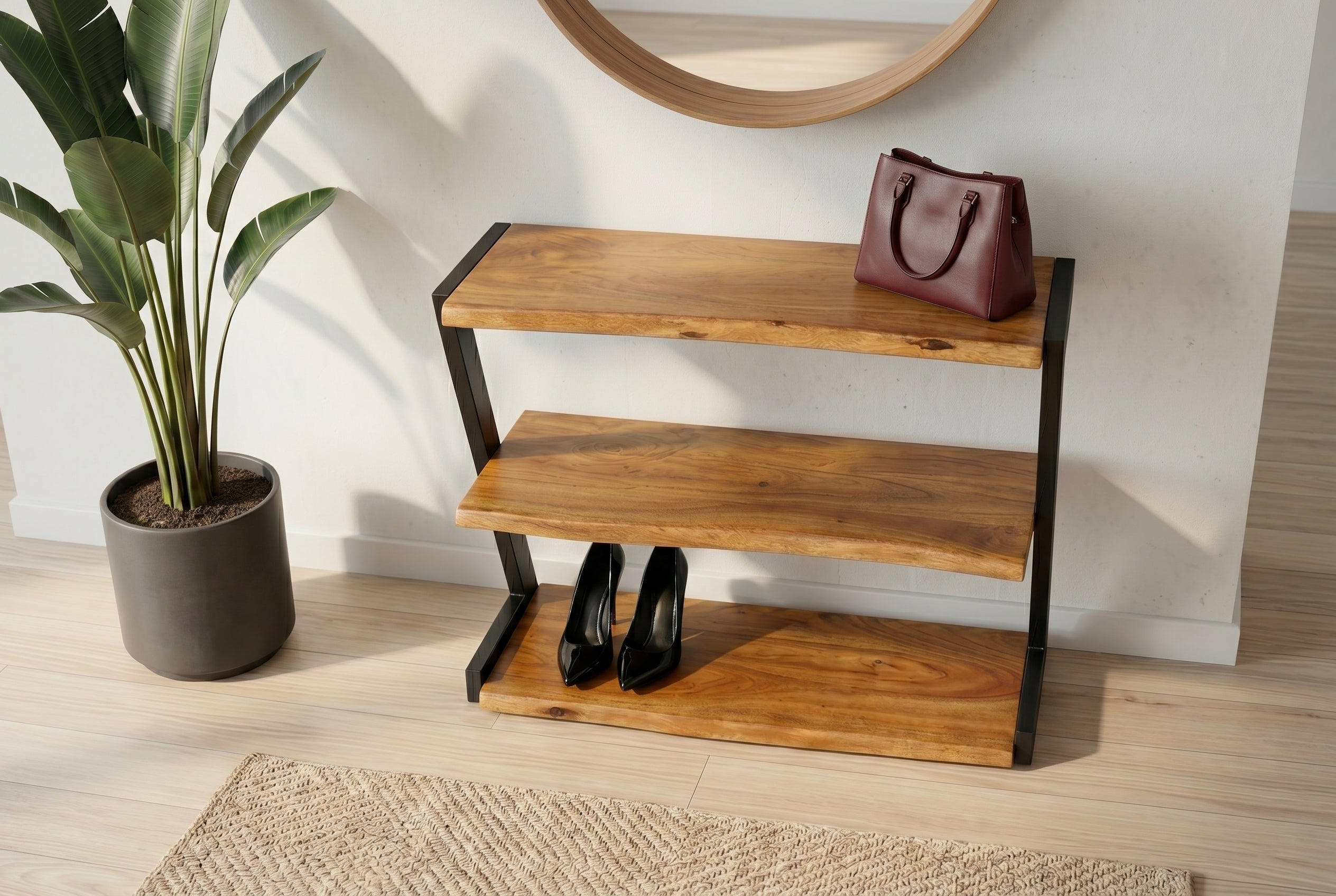 Meuble à chaussures massif MAMMUT 75cm étagère en bois d’acacia finition miel marron