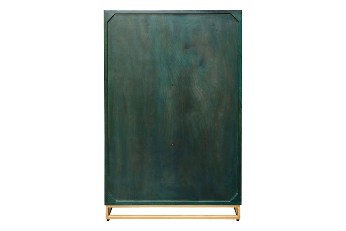 Meuble bar artisanal GOLDEN SUNSET 140cm bois de manguier massif turquoise