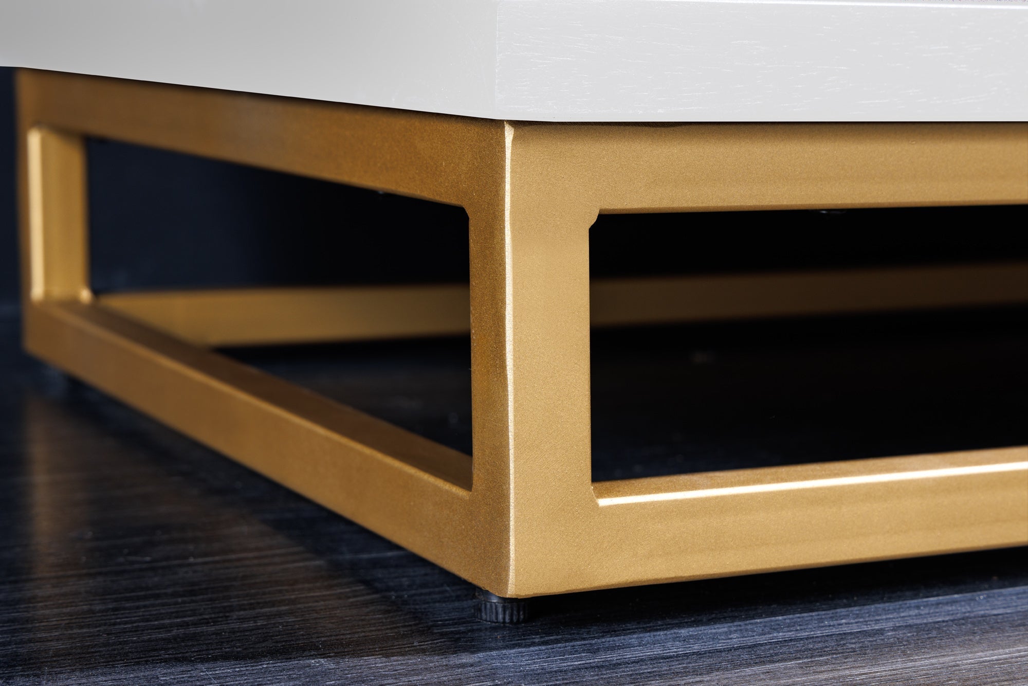 Meuble bar artisanal GOLDEN SUNSET 140cm or blanc en manguier massif