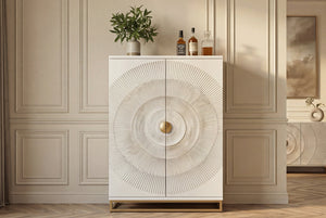 Meuble bar artisanal GOLDEN SUNSET 140cm or blanc en manguier massif