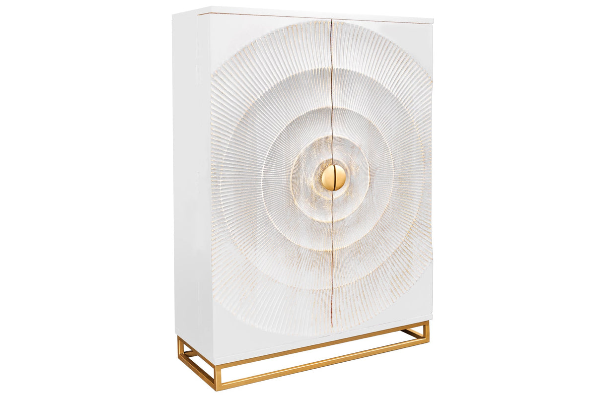 Meuble bar artisanal GOLDEN SUNSET 140cm or blanc en manguier massif