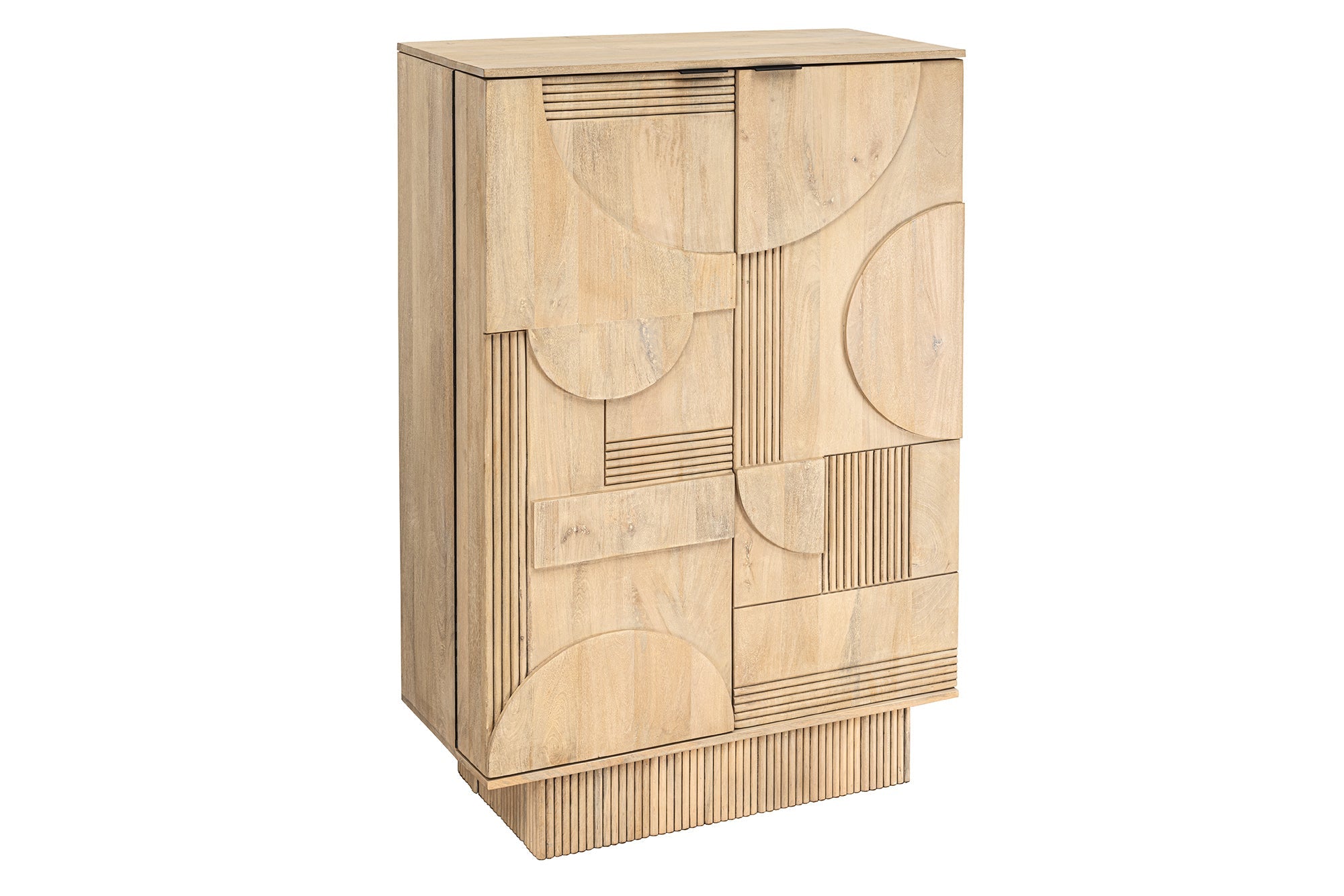 Meuble bar design ART DECO 140cm bois de manguier cérusé blanc façade 3D