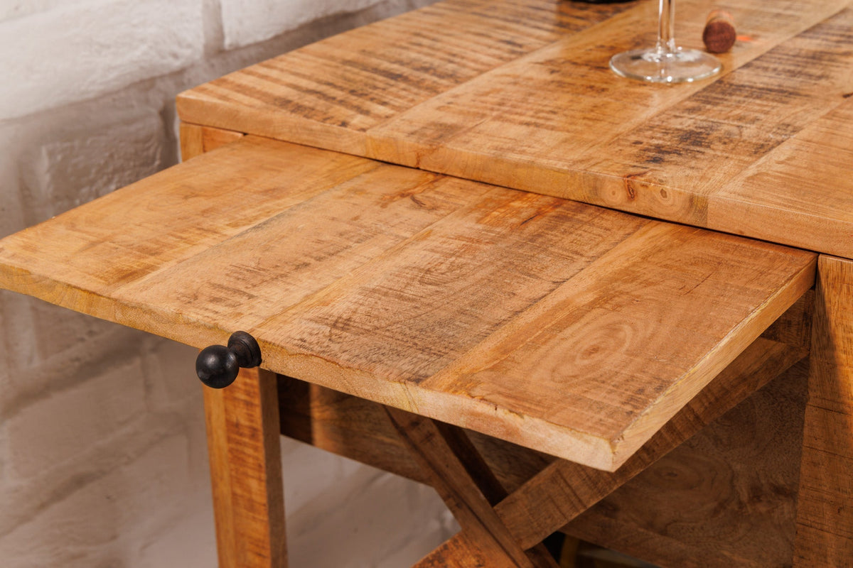 Meuble bar industriel BODEGA Chariot de service en manguier 86cm avec casier à bouteilles et suspension