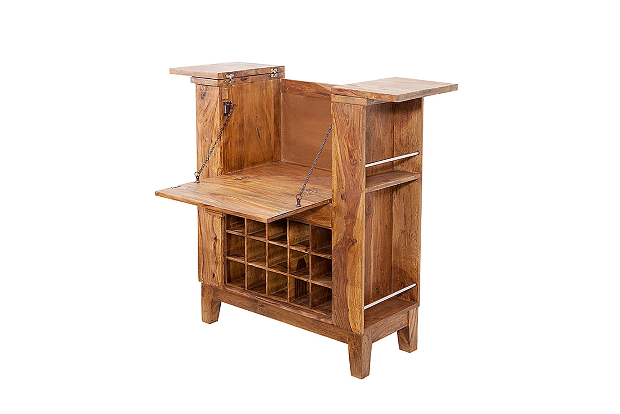 Meuble bar massif MAKASSAR 85cm marron finition pierre Sheesham home bar