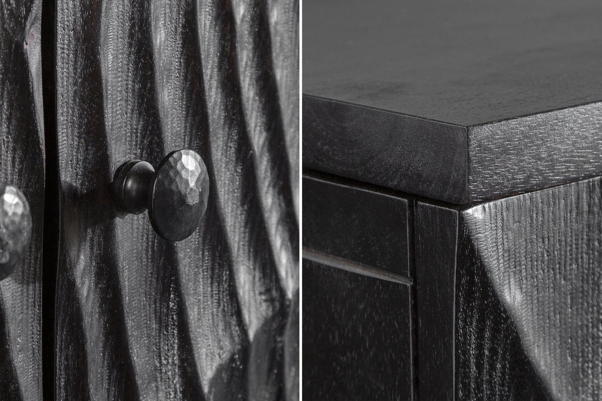 Meuble bar massif SCORPION 141cm en manguier noir avec sculptures 3D