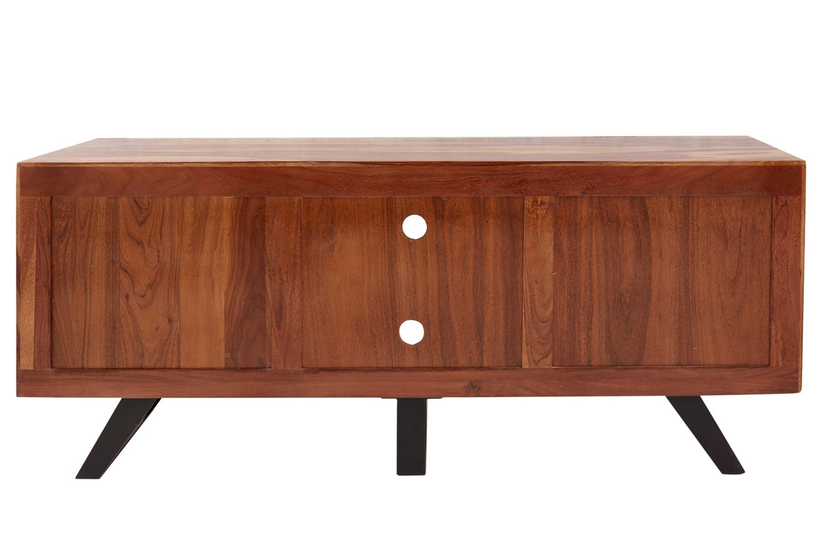 Meuble TV massif AMAZONAS 160cm en bois de Sesham marron avec bordure en arbre