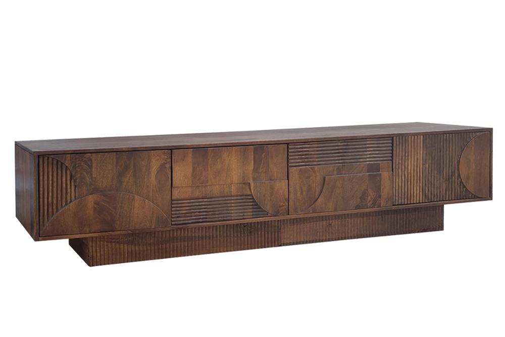 Meuble TV massif ART DECO 200cm meuble bas en manguier marron façade 3D