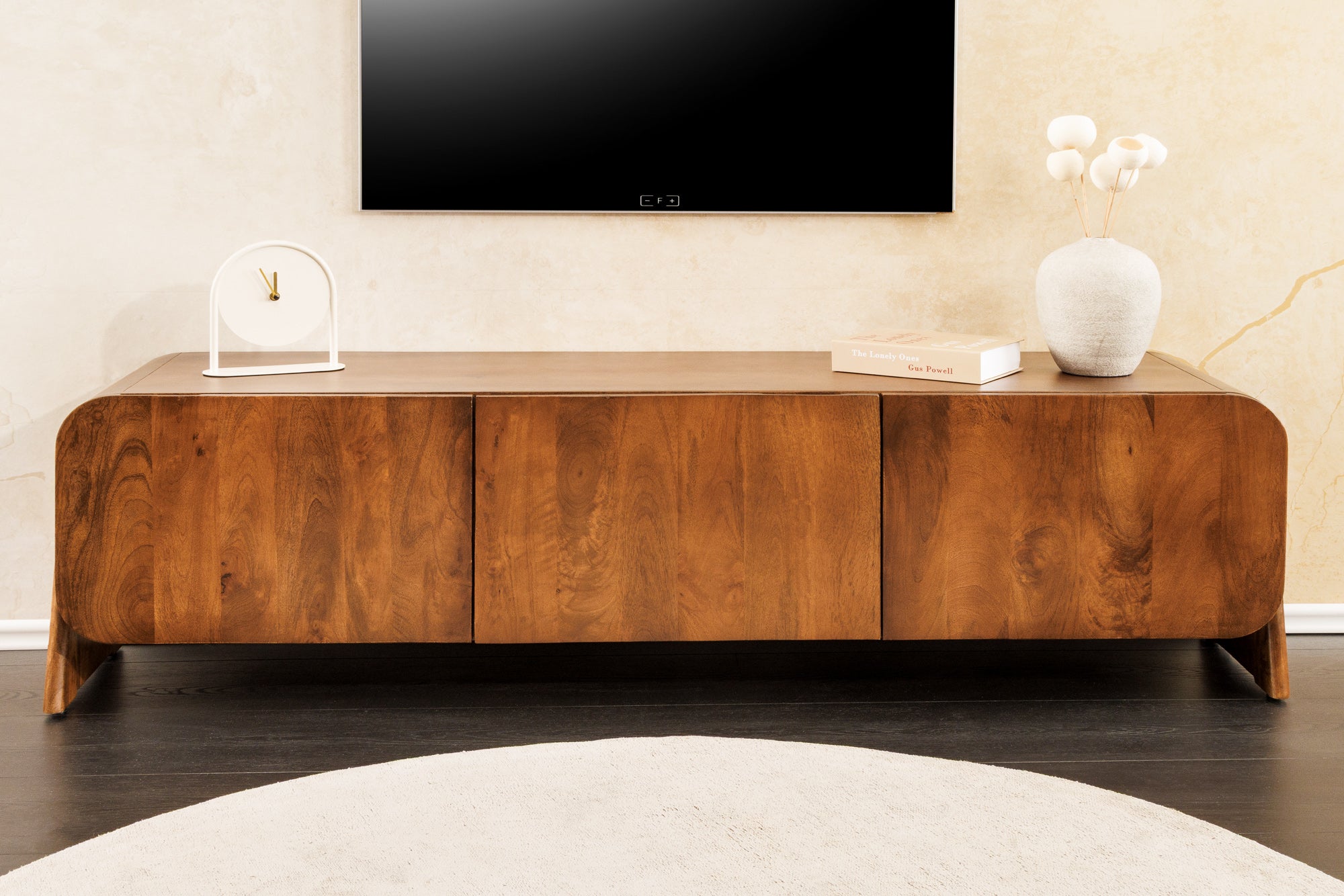Meuble TV massif BRASIL 160cm meuble bas trois compartiments en manguier marron