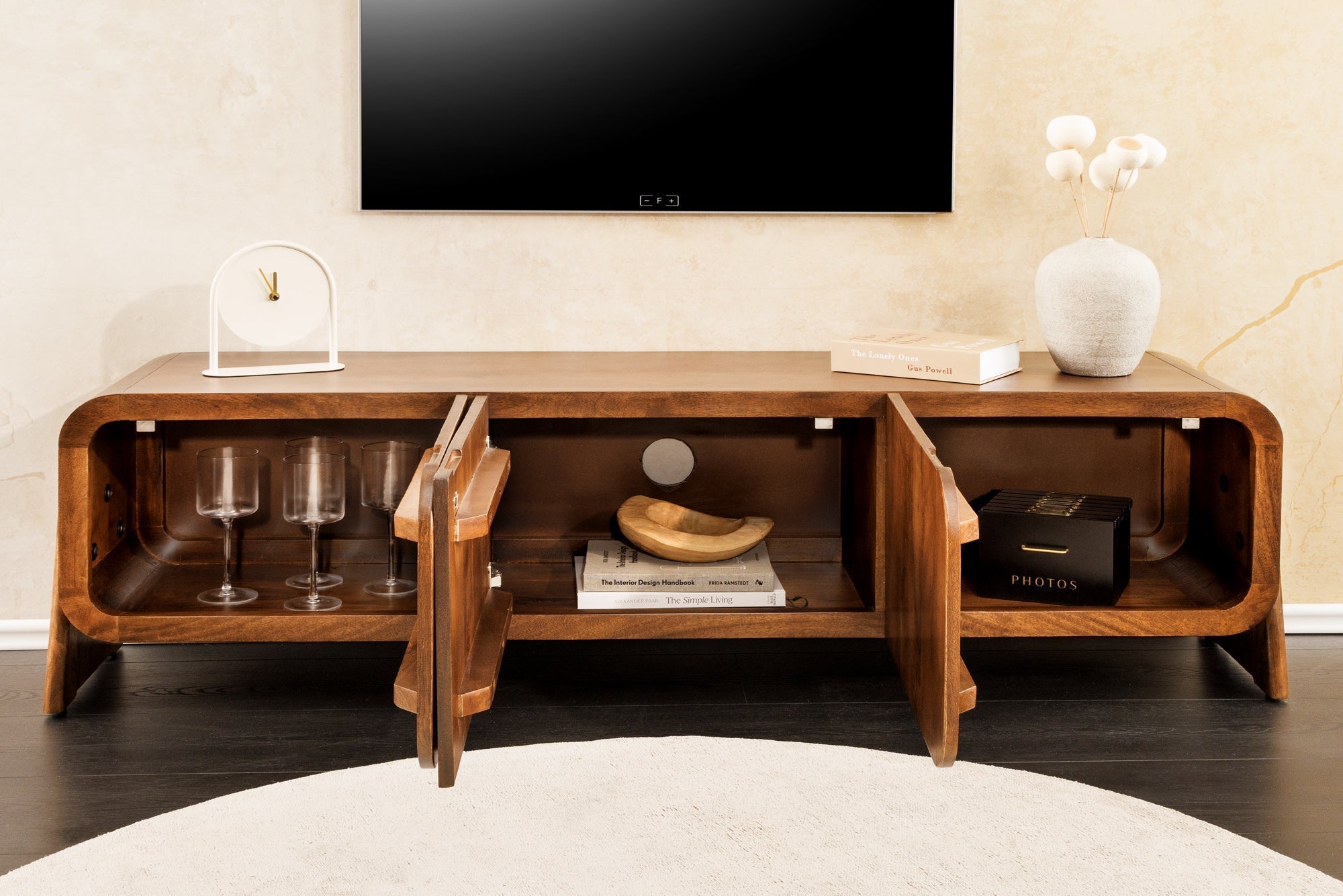 Meuble TV massif BRASIL 160cm meuble bas trois compartiments en manguier marron