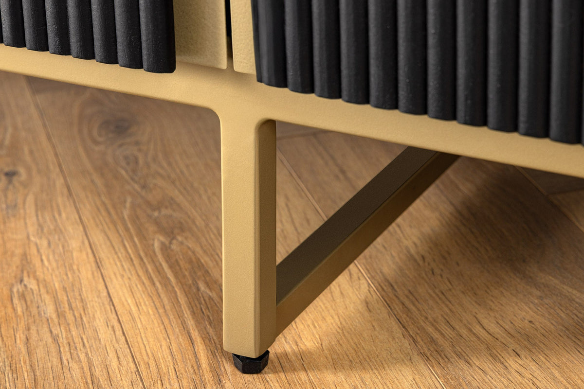 Meuble TV massif GATSBY 160cm meuble bas rétro en manguier noir doré