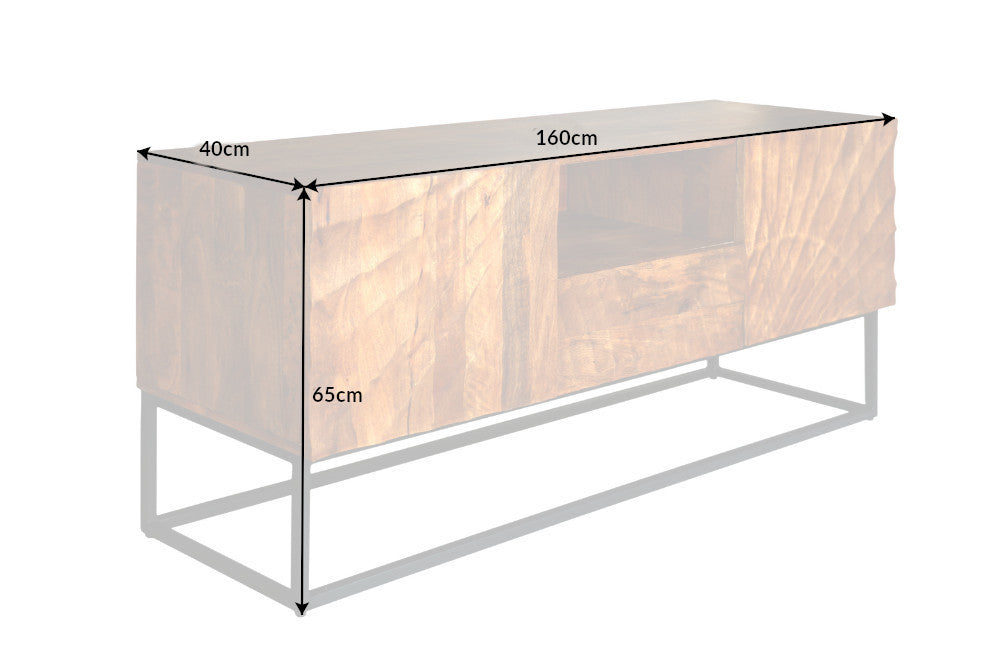 Meuble TV massif SCORPION 160 cm en bois de manguier avec sculptures 3D élaborées