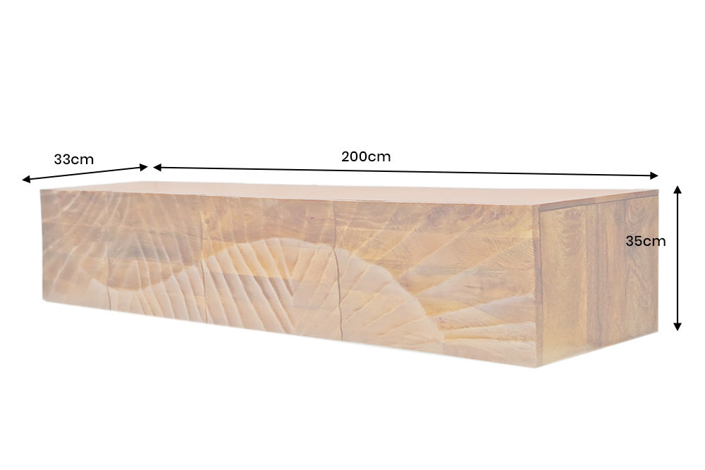 Meuble TV massif SCORPION 200cm meuble bas suspendu en manguier marron