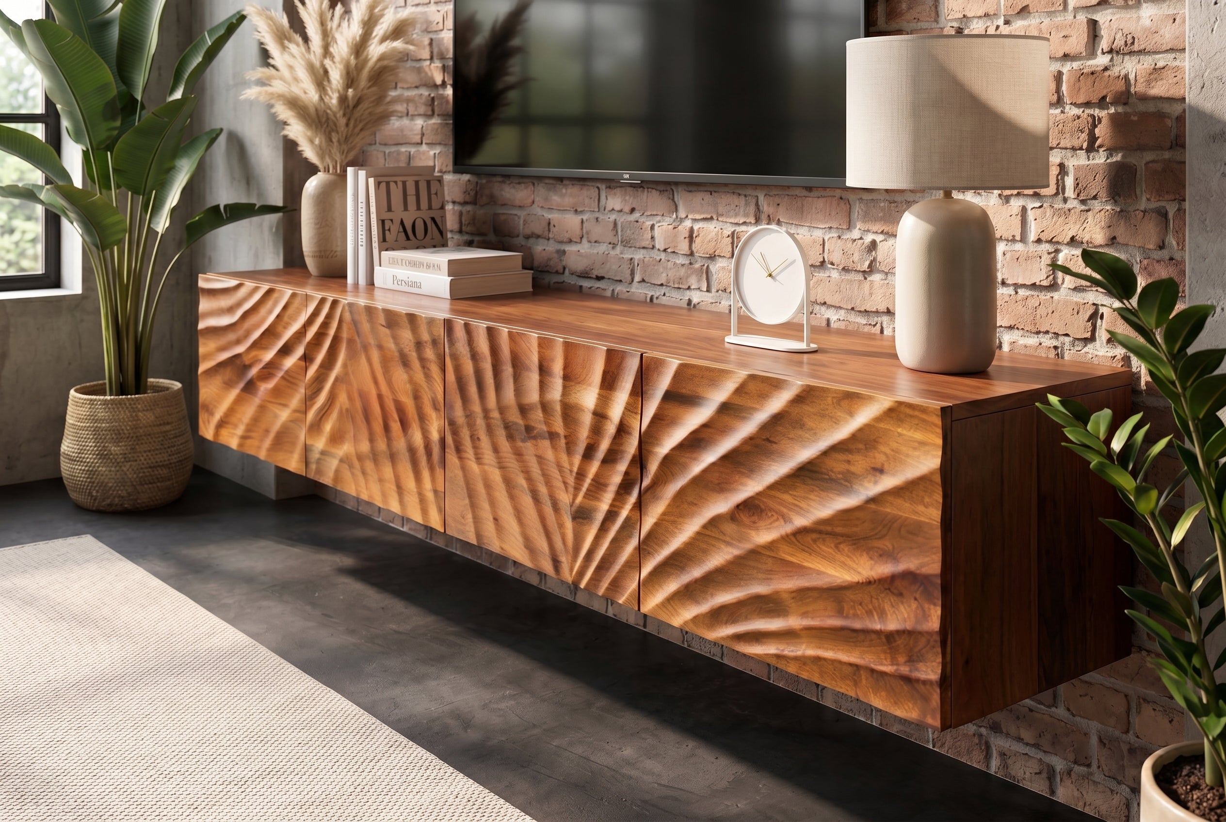 Meuble TV massif SCORPION 200cm meuble bas suspendu en manguier marron