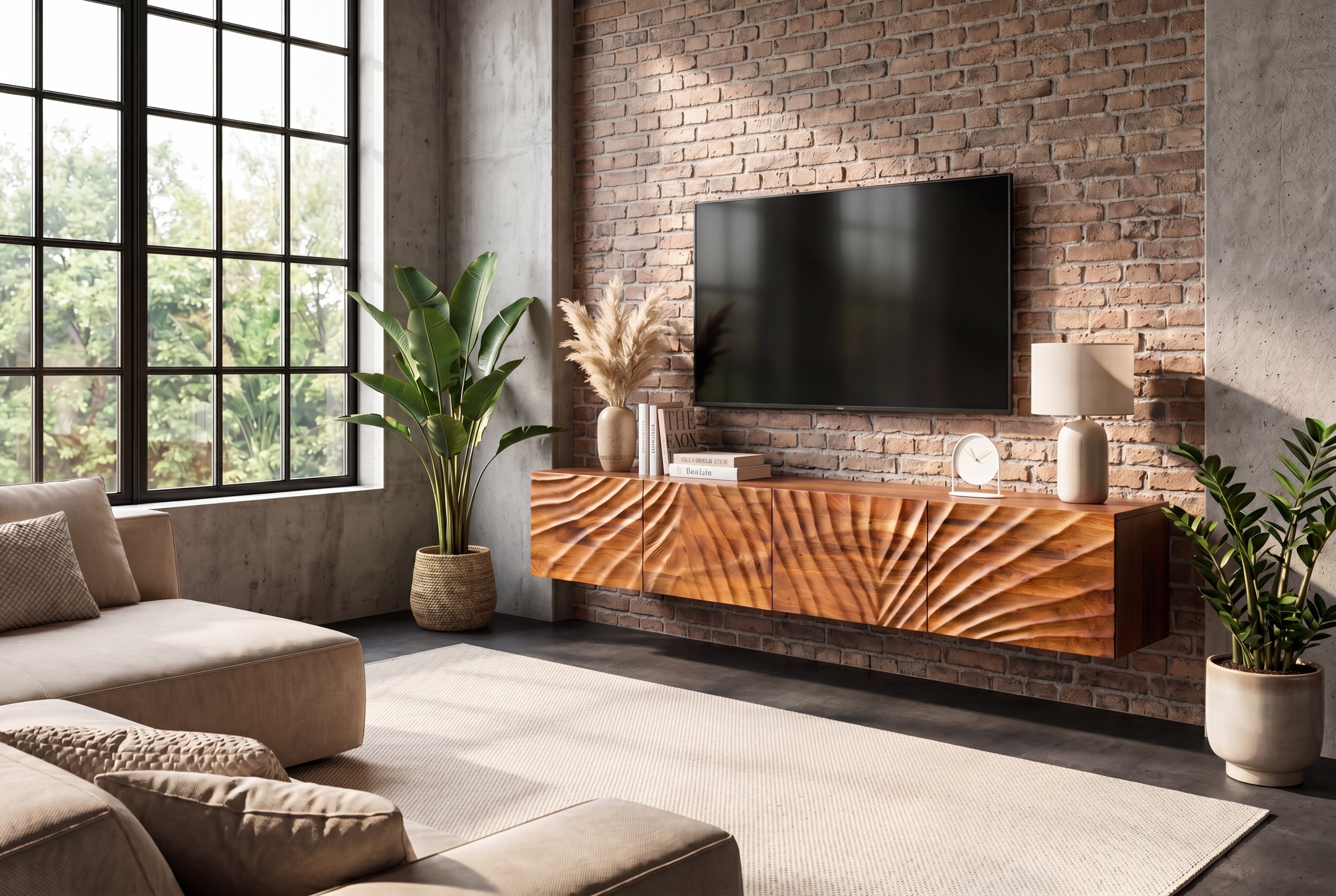 Meuble TV massif SCORPION 200cm meuble bas suspendu en manguier marron