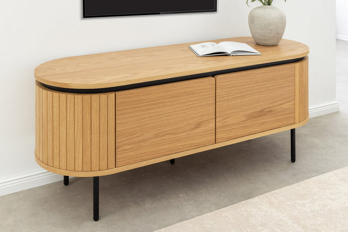 Meuble TV moderne ATELIER 120cm chêne naturel meuble bas en métal noir