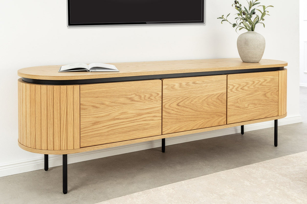 Meuble TV moderne ATELIER 160cm chêne naturel meuble bas métal noir