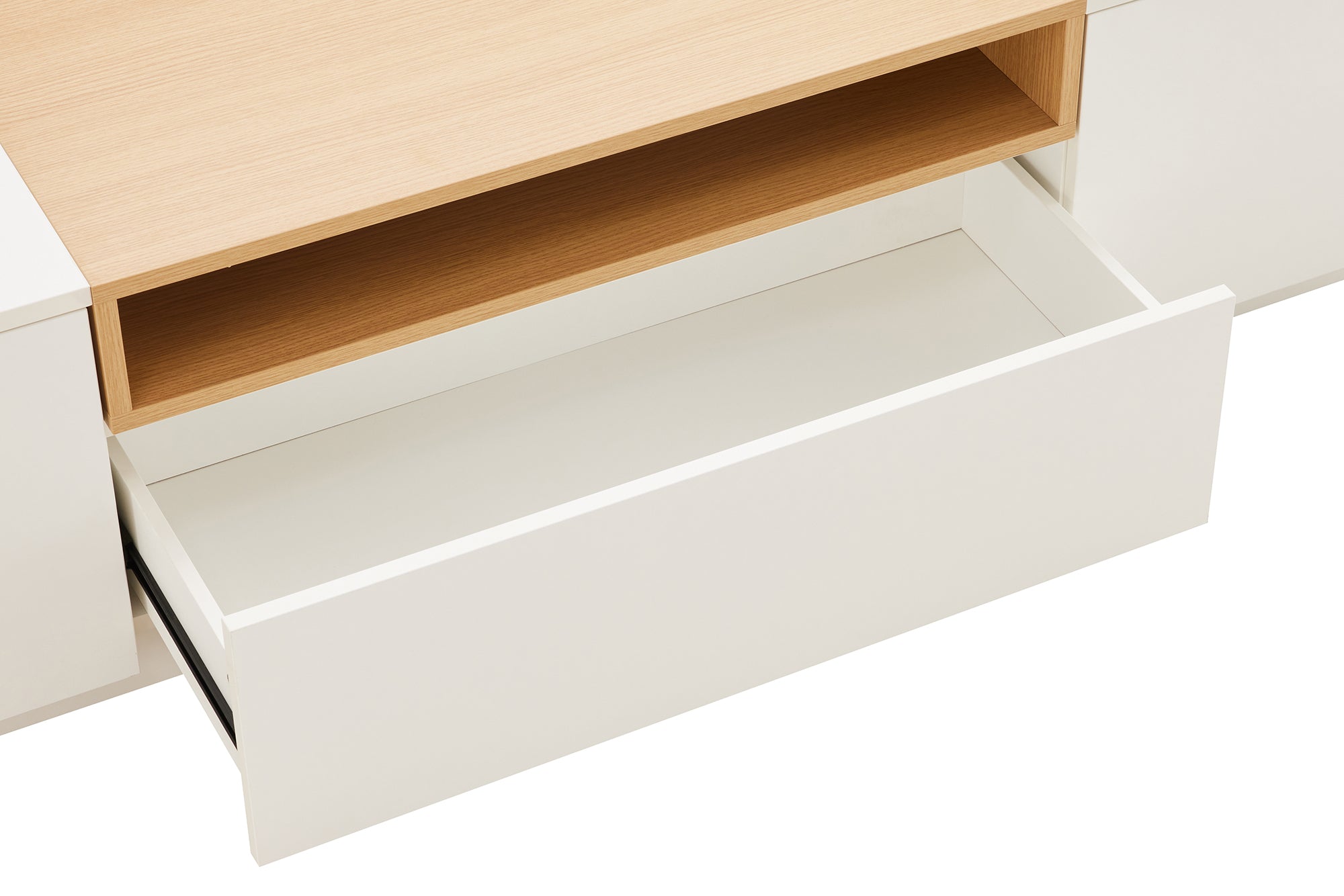 Meuble TV moderne LOFT 160cm blanc naturel trois compartiments avec tiroir