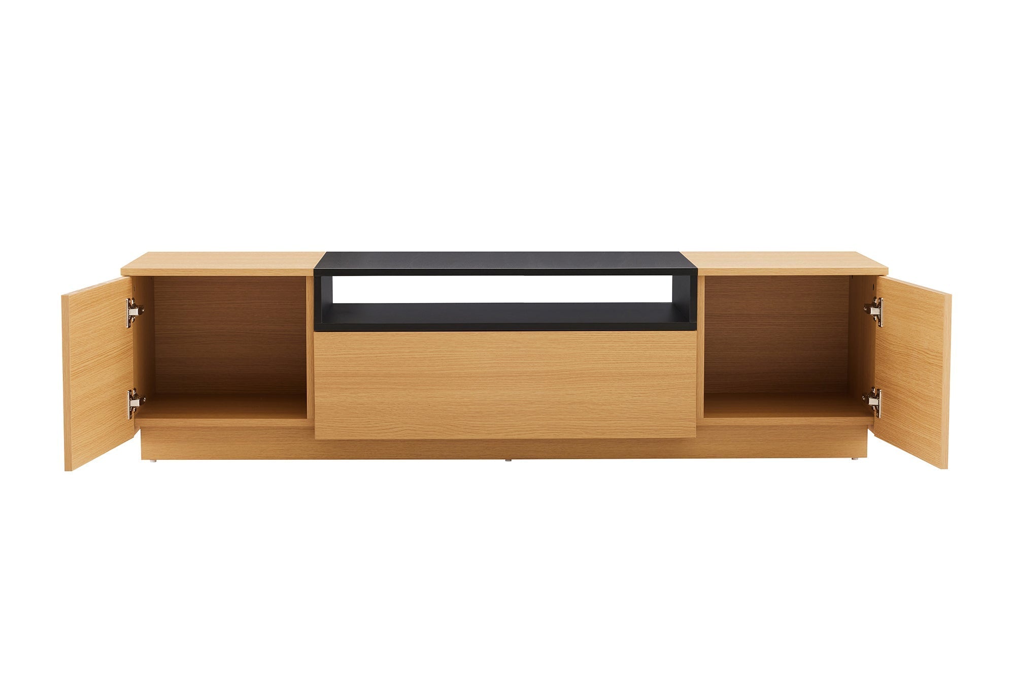 Meuble TV moderne LOFT 160cm noir naturel trois compartiments avec tiroir