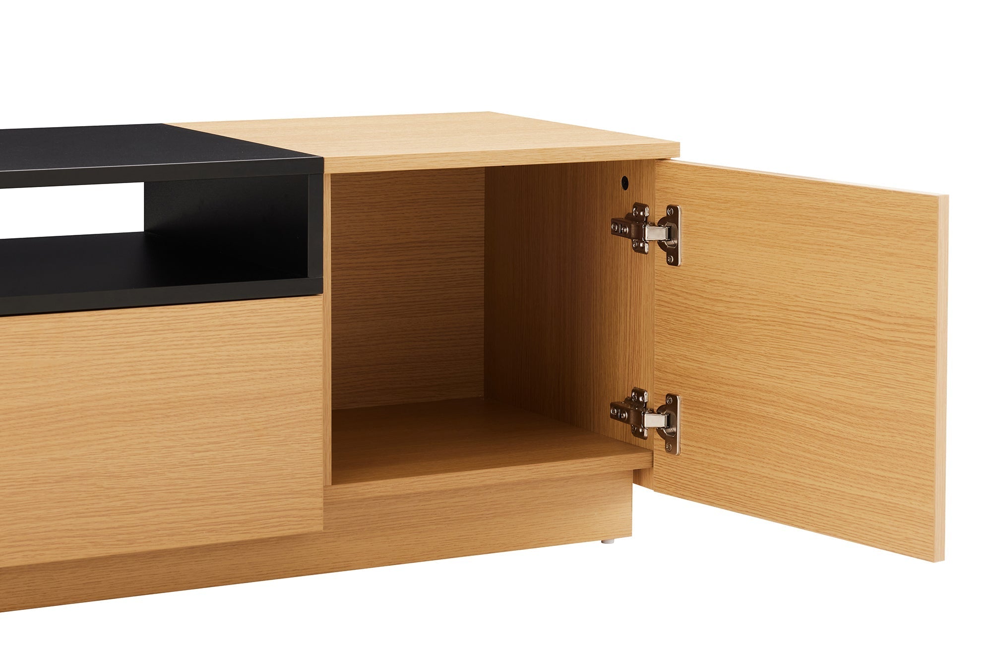Meuble TV moderne LOFT 160cm noir naturel trois compartiments avec tiroir