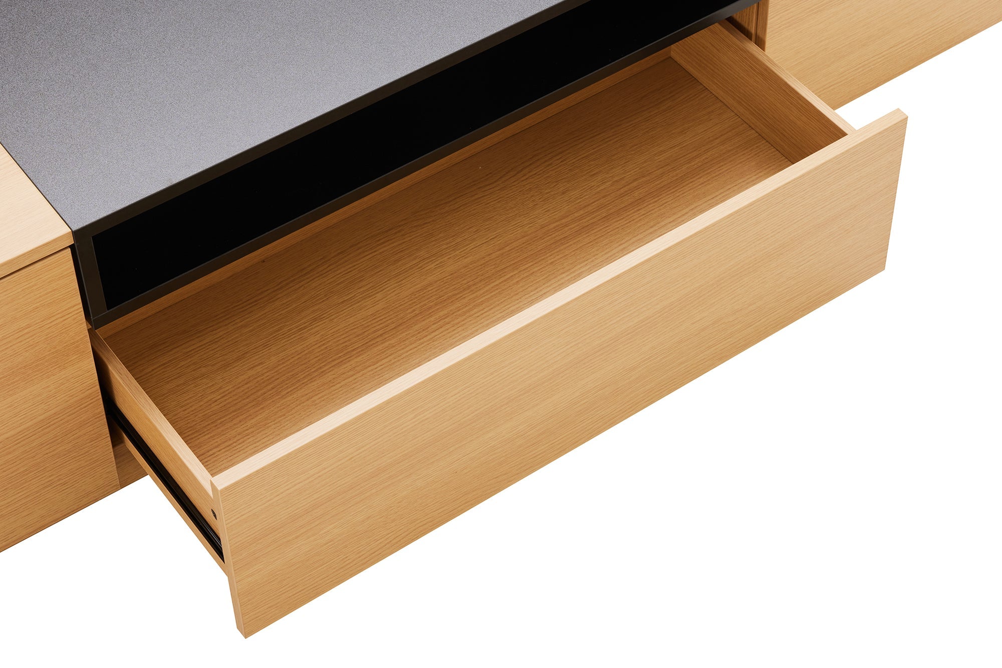 Meuble TV moderne LOFT 160cm noir naturel trois compartiments avec tiroir