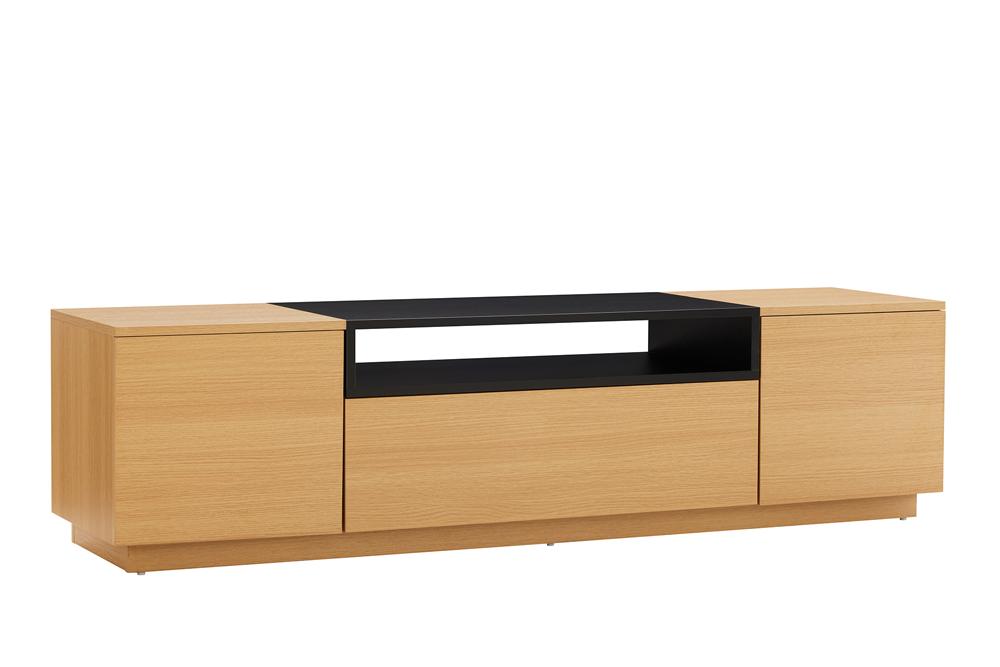 Meuble TV moderne LOFT 160cm noir naturel trois compartiments avec tiroir