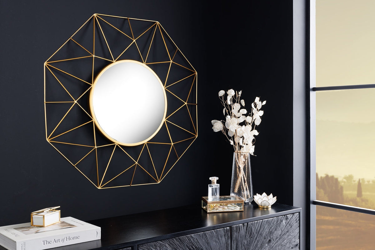 Miroir artisanal DIAMOND L 80cm doré en fer au design rétro