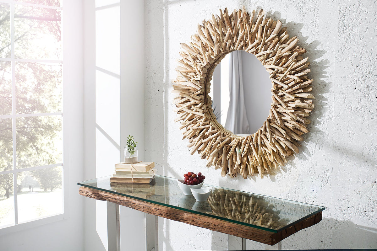 Miroir artisanal en teck RIVERSIDE 80cm bois flotté naturel