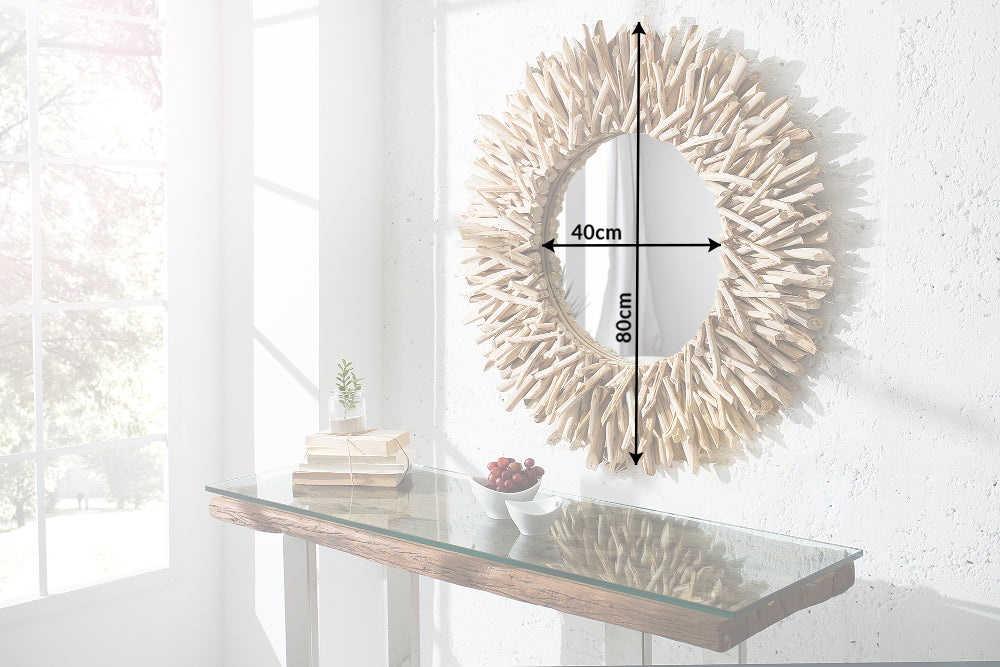 Miroir artisanal en teck RIVERSIDE 80cm bois flotté naturel