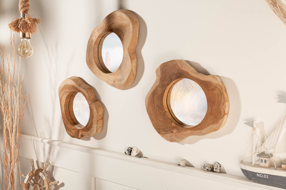 Miroir artisanal REFLECT Miroir mural en teck naturel 31cm