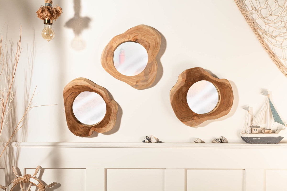 Miroir artisanal REFLECT Miroir mural en teck naturel 31cm