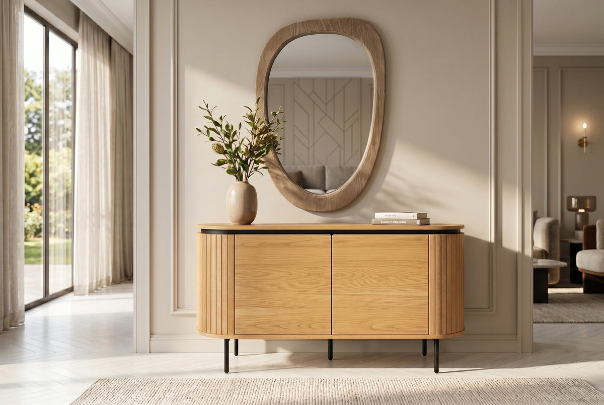 Miroir design ORGANIC 105cm naturel beige bois de pin cadre arrondi miroir mural