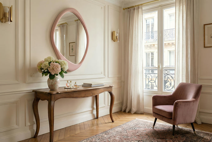 Miroir mural asymétrique ORGANIC 95cm rose flexible à accrocher