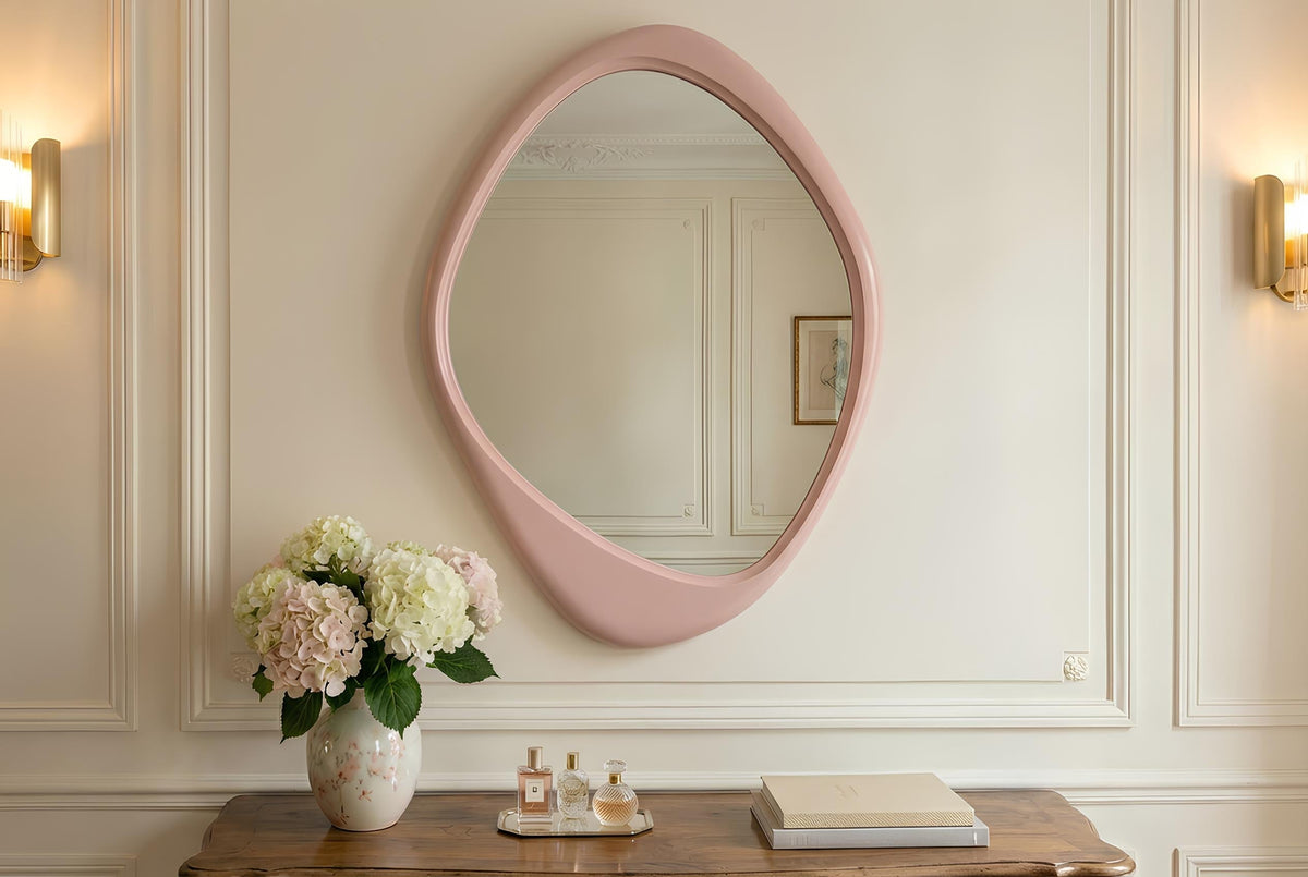 Miroir mural asymétrique ORGANIC 95cm rose flexible à accrocher