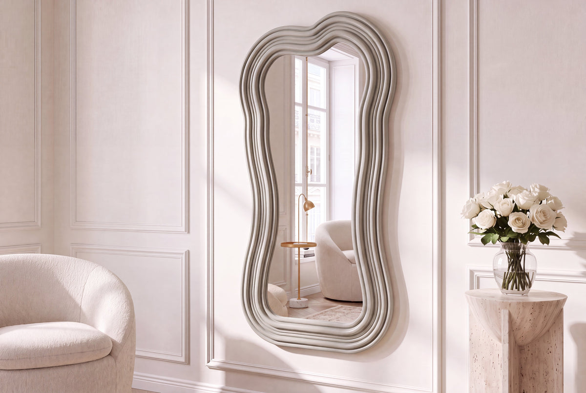 Miroir mural design ALICE II 100cm grège pastel