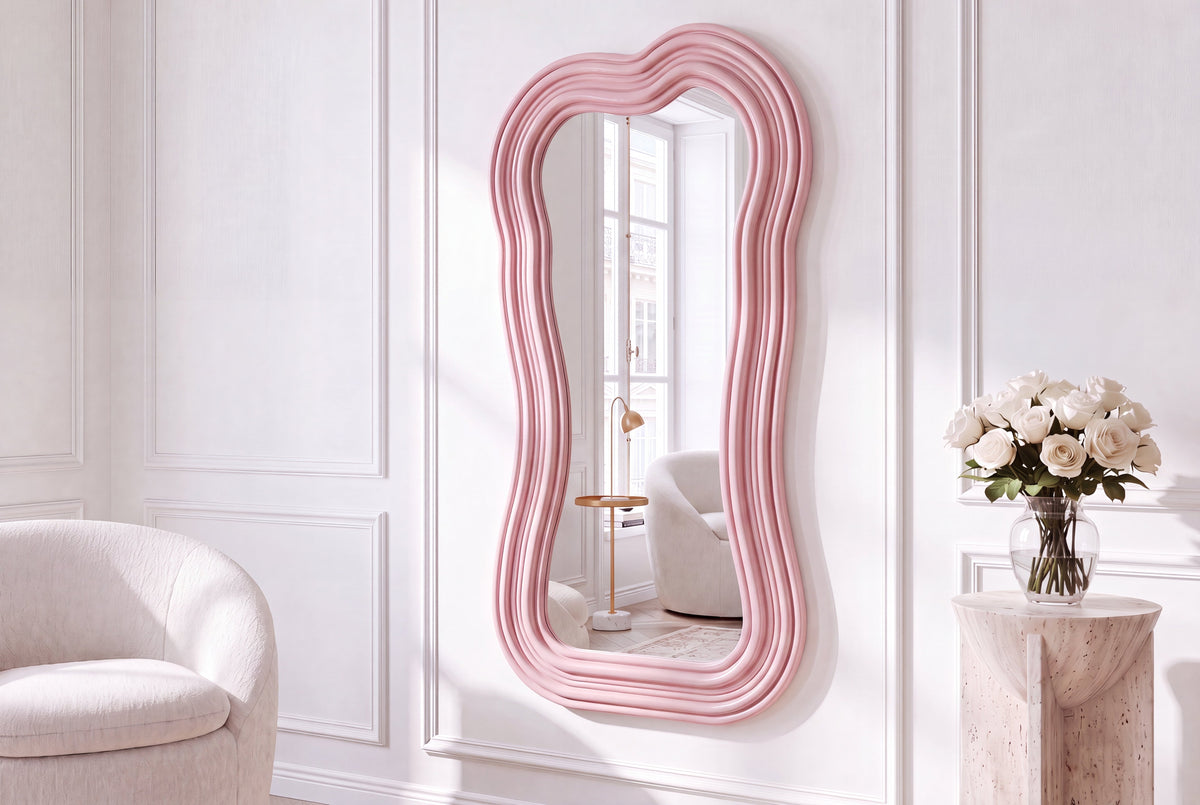 Miroir mural design ALICE II 100cm rose pastel