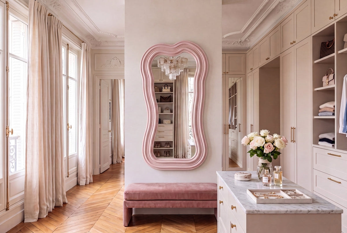 Miroir mural design ALICE II 100cm rose pastel