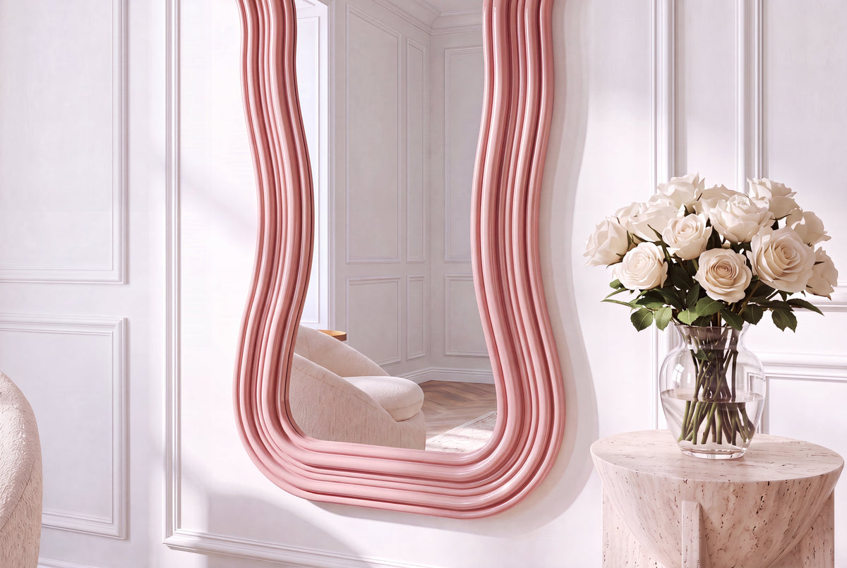 Miroir mural design ALICE II 100cm rose pastel