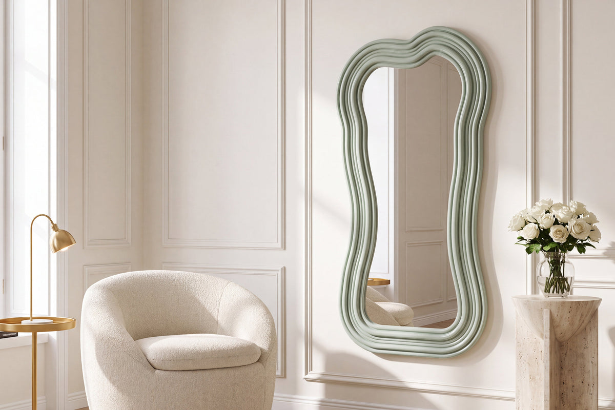 Miroir mural design ALICE II 100cm vert sauge pastel