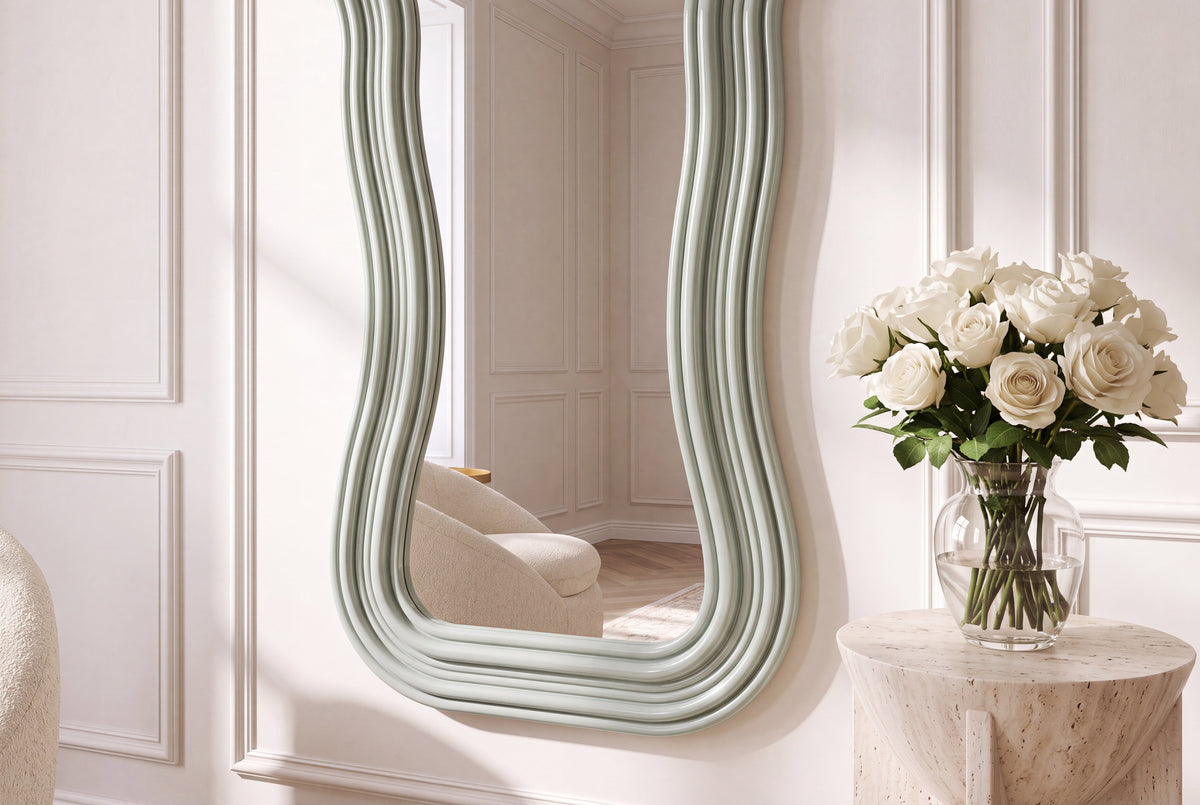 Miroir mural design ALICE II 100cm vert sauge pastel