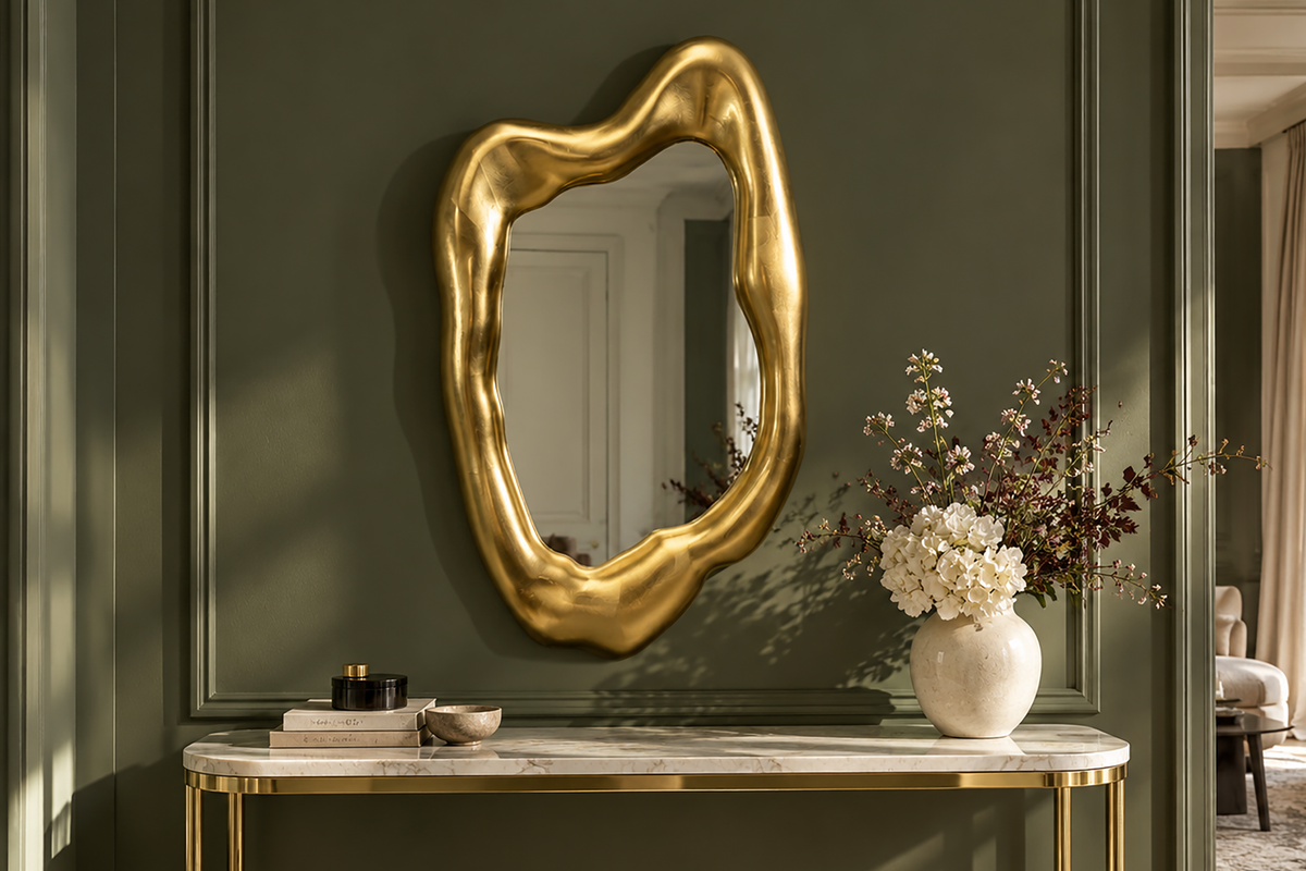 Miroir mural design AURA 95cm or forme organique suspension variable