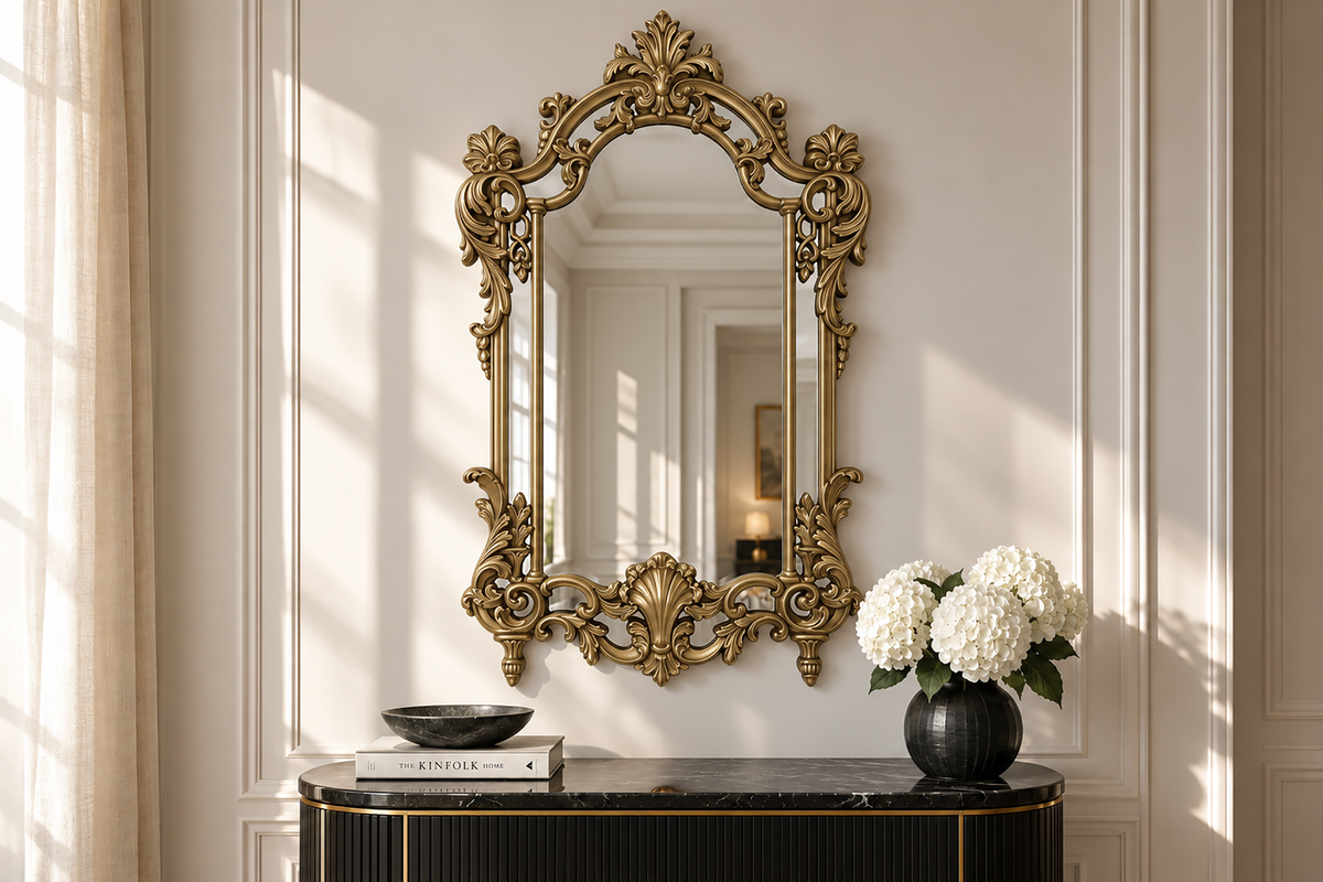 Miroir mural design OPULENT 150cm or décoration de cadre riche en détails Baroque moderne
