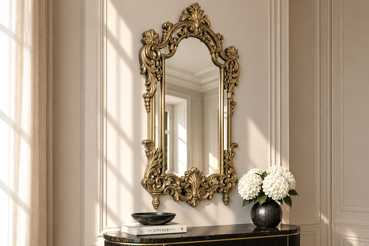 Miroir mural design OPULENT 150cm or décoration de cadre riche en détails Baroque moderne