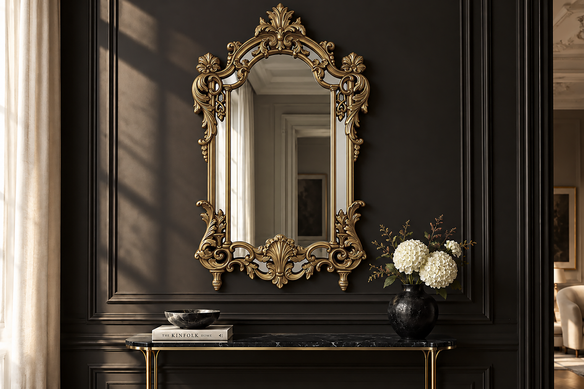 Miroir mural design OPULENT 150cm or décoration de cadre riche en détails Baroque moderne