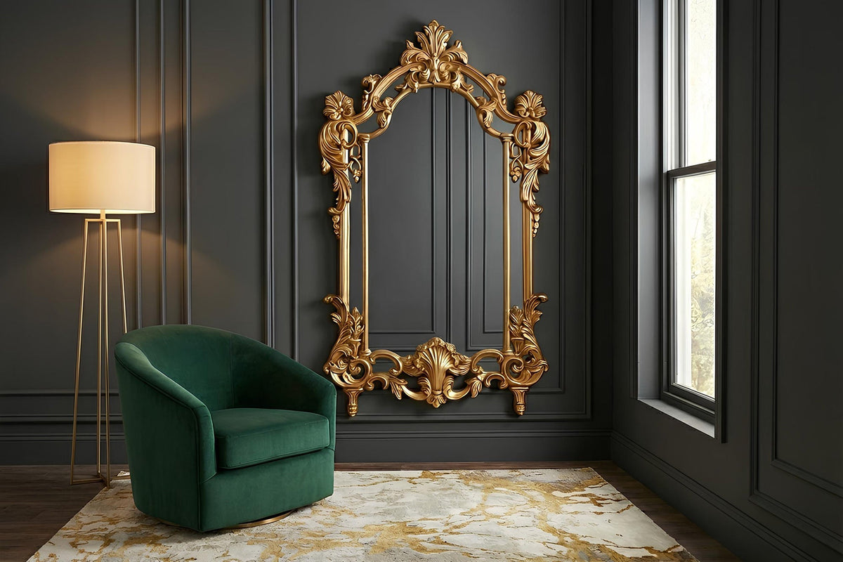 Miroir mural design OPULENT 150cm or décoration de cadre riche en détails Baroque moderne