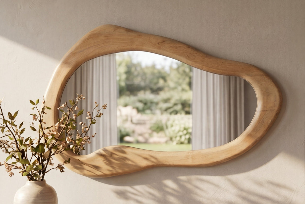 Miroir mural massif ORGANIC 130cm crème bois de manguier flexible à accrocher